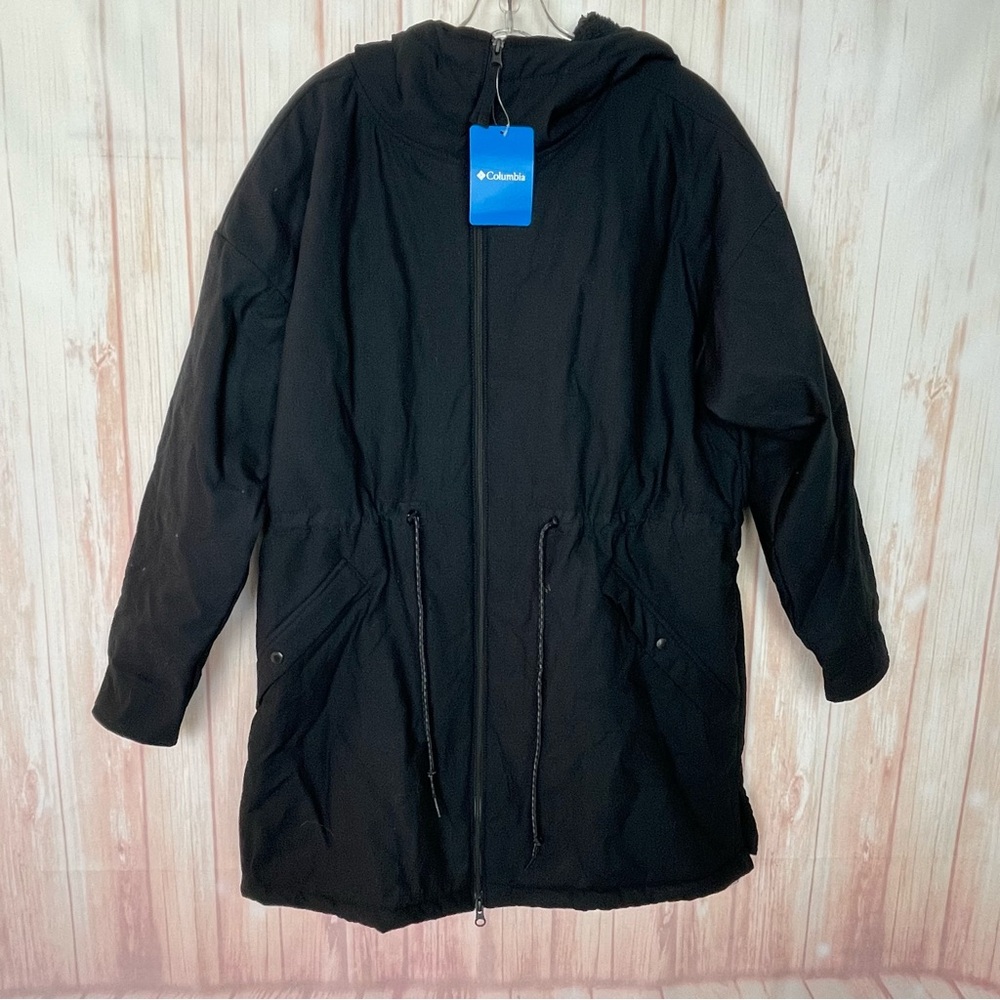 Columbia Black Long Hooded Canvas Utility Jacket Coat NWT (1x)
